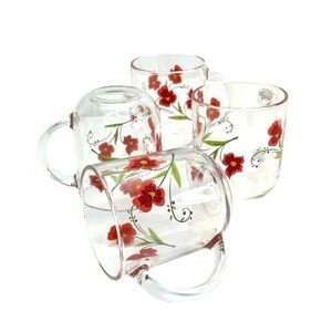 Luminarc Red Orange Green Floral Mug Set Vintage